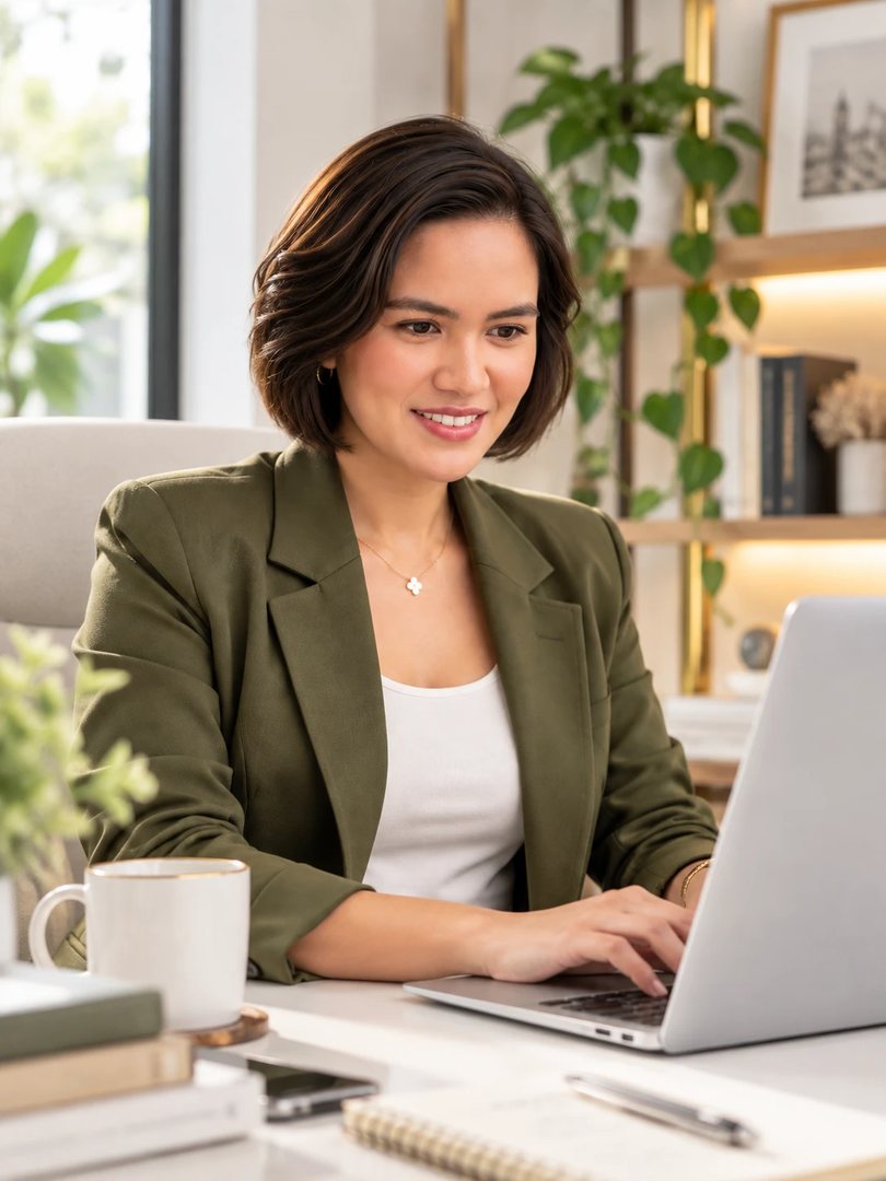 Rose Samudio, founder of RoseSam, working on a website