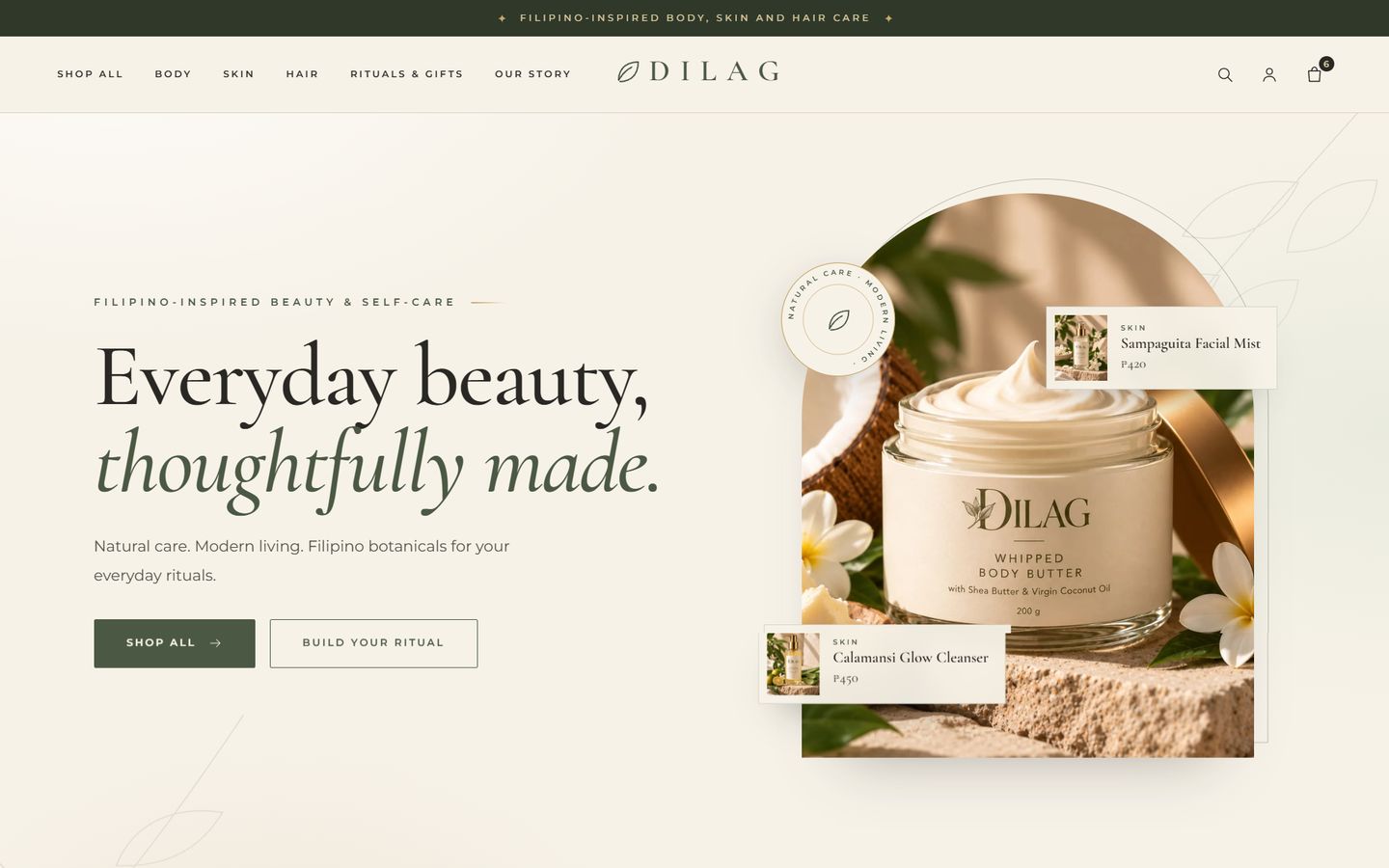 Homepage of the DILAG Shopify store on desktop