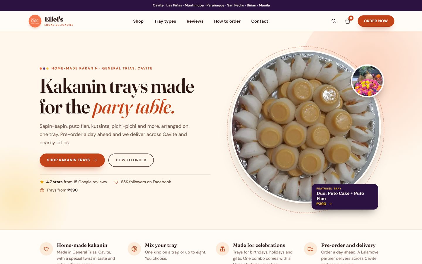 Homepage of the Ellel’s Local Delicacies Shopify store on desktop