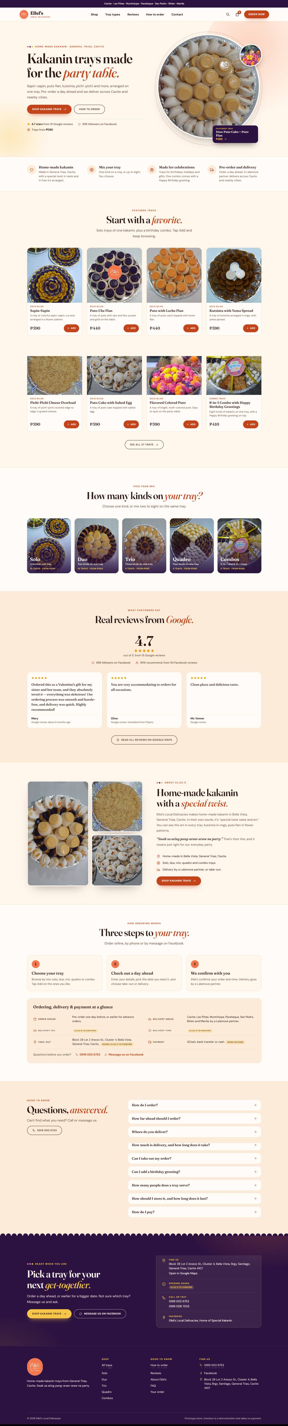 Full homepage of the Ellel’s Local Delicacies store