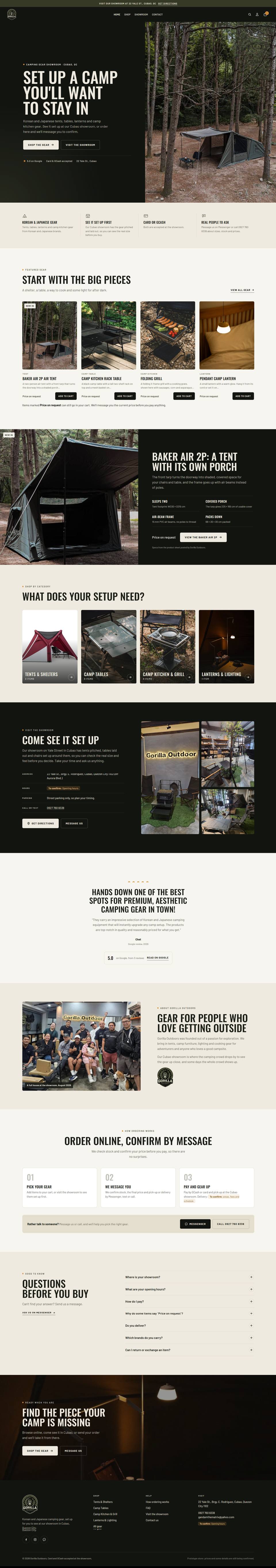 Full homepage of the Gorilla Outdoors store