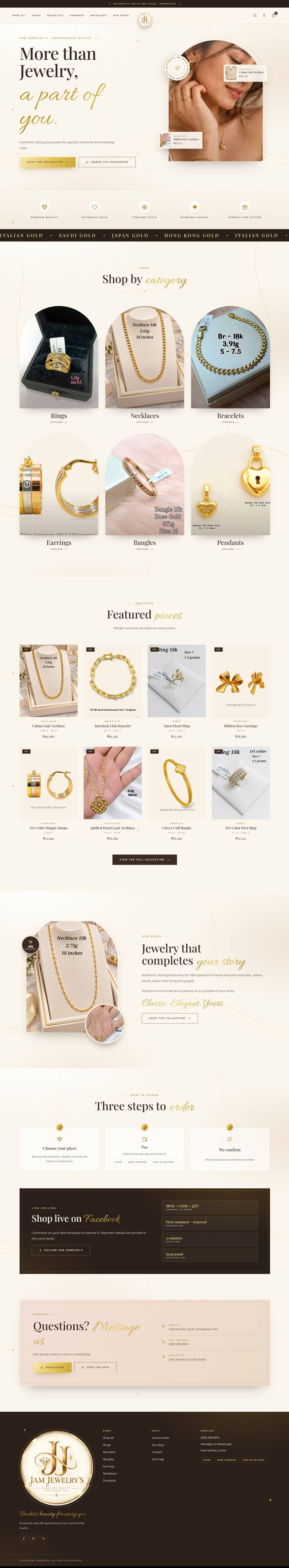 Full homepage of the Jam Jewelry’s store