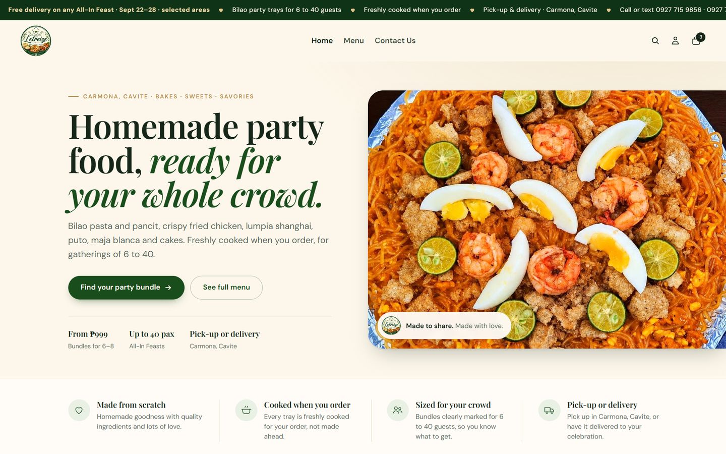Homepage of the Maison Letreize Shopify store on desktop