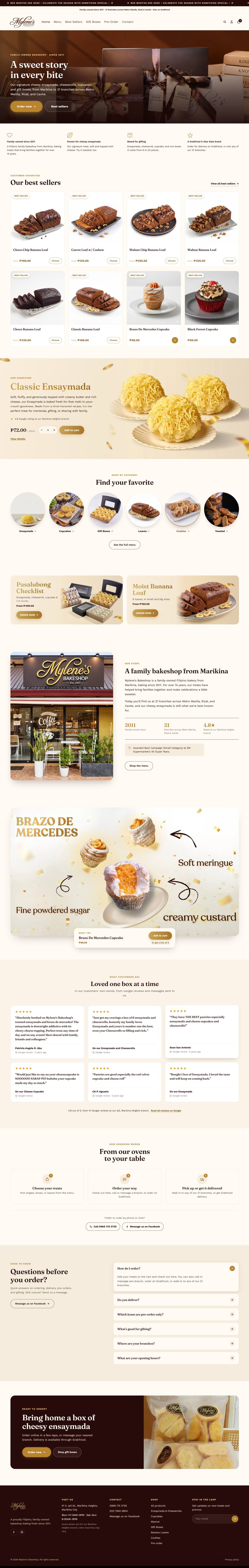 Full homepage of the Mylene’s Bakeshop store