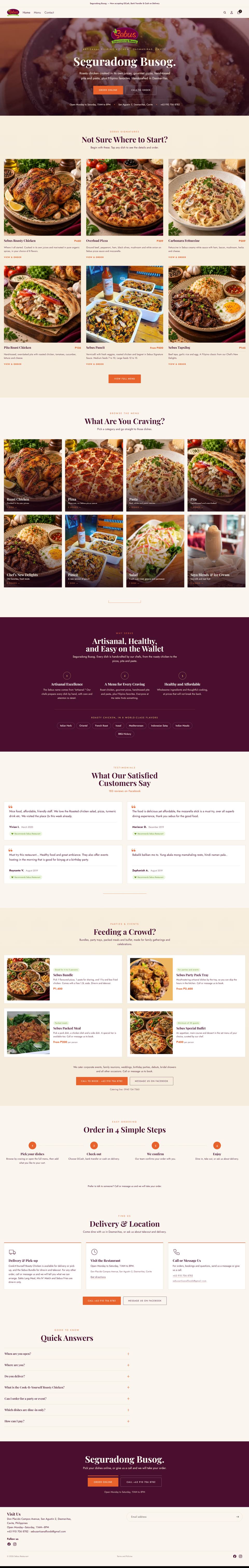 Full homepage of the Sebus Restaurant store